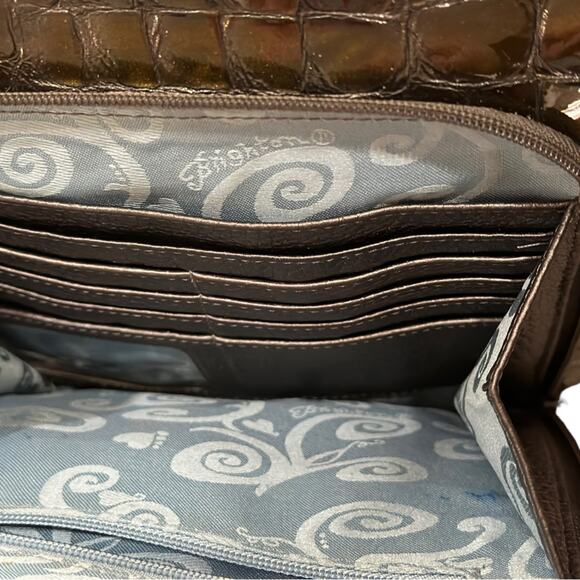 Brighton olive green croc shoulder bag side card pocket zipped section.medium - Picture 11 of 14